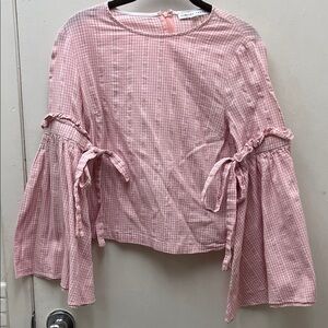 Zara Pink Checkered Bell Sleeve Blouse